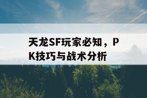 天龙SF玩家必知，PK技巧与战术分析