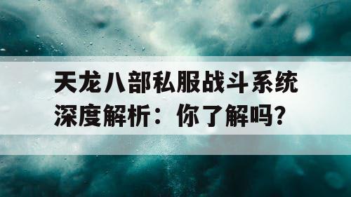 天龙八部私服战斗系统深度解析:你了解吗? 天龙八部私服战斗系统深度解析:你了解吗?