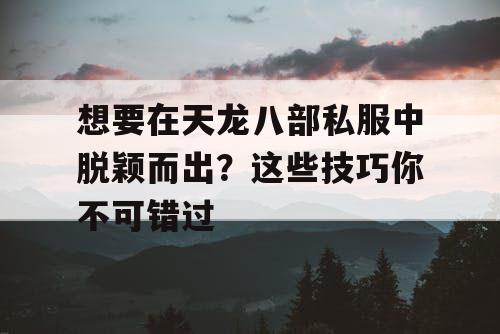想要在天龙八部私服中脱颖而出？这些技巧你不可错过