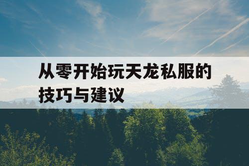 从零开始玩天龙私服的技巧与建议