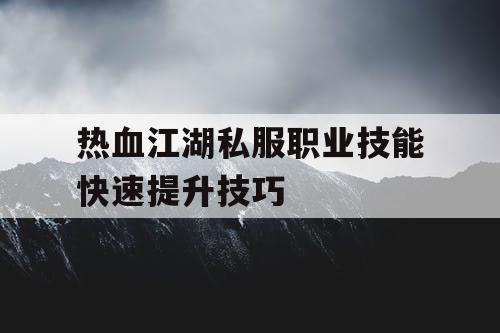 热血江湖私服职业技能快速提升技巧 热血江湖私服职业技能快速提升技巧
