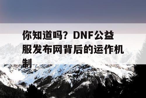 你知道吗？DNF公益服发布网背后的运作机制