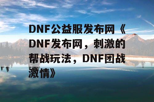 DNF公益服发布网《DNF发布网，刺激的帮战玩法，DNF团战激情》
