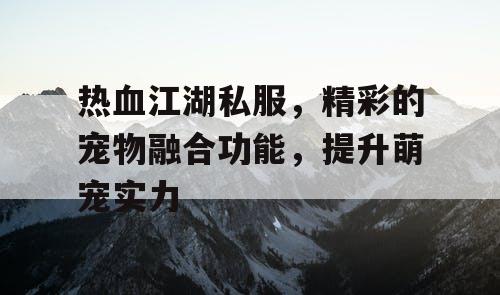 热血江湖私服，精彩的宠物融合功能，提升萌宠实力