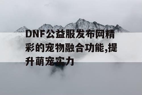 DNF公益服发布网精彩的宠物融合功能,提升萌宠实力