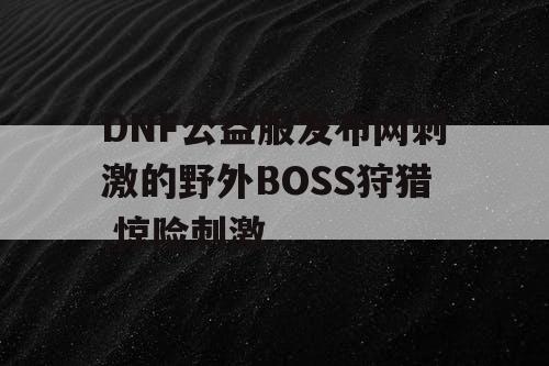 DNF公益服发布网刺激的野外BOSS狩猎,惊险刺激