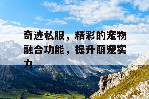 奇迹私服,精彩的宠物融合功能,提升萌宠实力 奇迹私服,精彩的宠物融合功能,提升萌宠实力