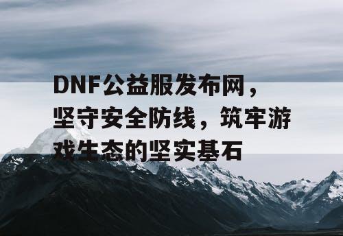 DNF公益服发布网，坚守安全防线，筑牢游戏生态的坚实基石