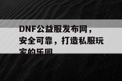 DNF公益服发布网，安全可靠，打造私服玩家的乐园