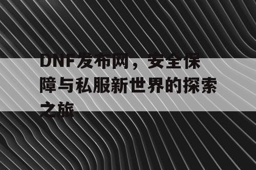 DNF发布网，安全保障与私服新世界的探索之旅