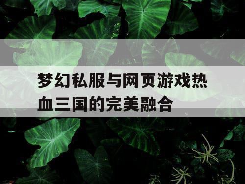 梦幻私服与网页游戏热血三国的完美融合