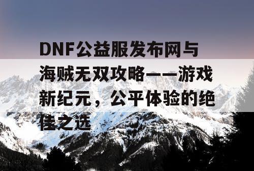 DNF公益服发布网与海贼无双攻略——游戏新纪元，公平体验的绝佳之选