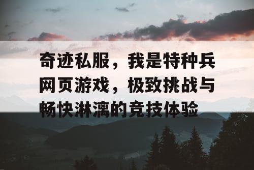 奇迹私服，我是特种兵网页游戏，极致挑战与畅快淋漓的竞技体验
