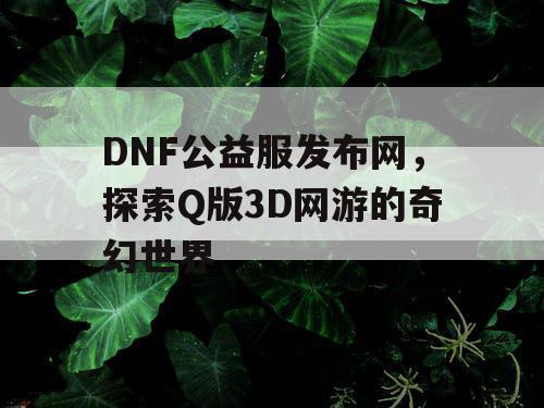 DNF公益服发布网，探索Q版3D网游的奇幻世界