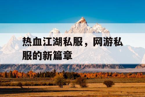 热血江湖私服，网游私服的新篇章