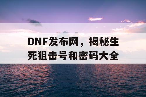 DNF发布网，揭秘生死狙击号和密码大全