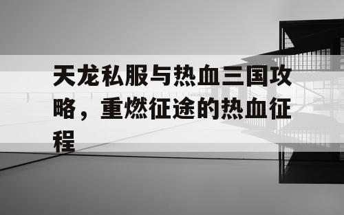 天龙私服与热血三国攻略，重燃征途的热血征程