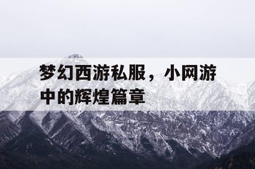 梦幻西游私服，小网游中的辉煌篇章