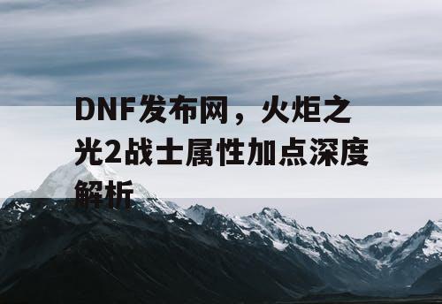 DNF发布网，火炬之光2战士属性加点深度解析
