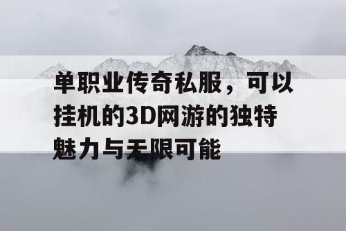 单职业传奇私服，可以挂机的3D网游的独特魅力与无限可能