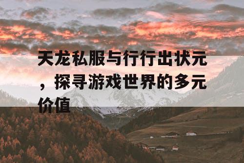 天龙私服与行行出状元，探寻游戏世界的多元价值