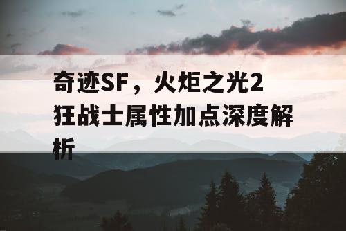 奇迹SF，火炬之光2狂战士属性加点深度解析