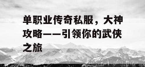 单职业传奇私服，大神攻略——引领你的武侠之旅