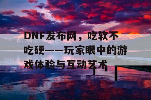 DNF发布网，吃软不吃硬——玩家眼中的游戏体验与互动艺术