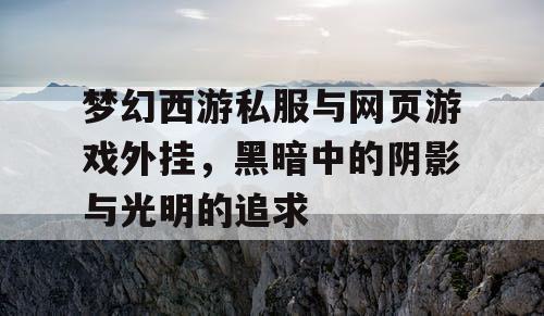 梦幻西游私服与网页游戏外挂，黑暗中的阴影与光明的追求