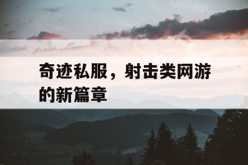 奇迹私服，射击类网游的新篇章