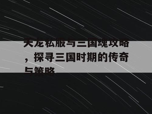 天龙私服与三国魂攻略,探寻三国时期的传奇与策略 天龙私服与三国魂攻略,探寻三国时期的传奇与策略