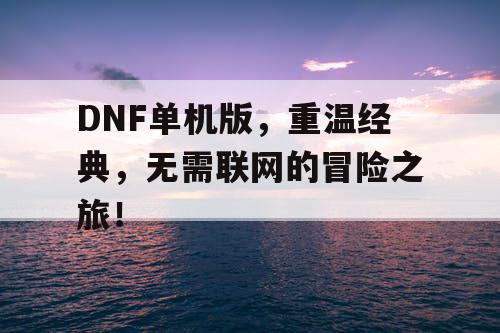 DNF单机版，重温经典，无需联网的冒险之旅！
