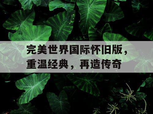 完美世界国际怀旧版，重温经典，再造传奇
