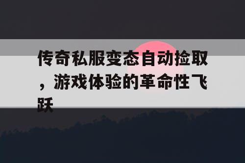 传奇私服变态自动捡取，游戏体验的革命性飞跃