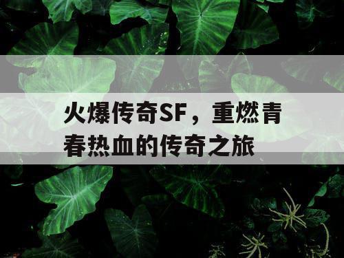 火爆传奇SF，重燃青春热血的传奇之旅