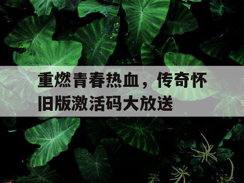 重燃青春热血，传奇怀旧版激活码大放送