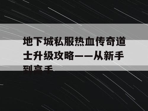 地下城私服热血传奇道士升级攻略——从新手到高手
