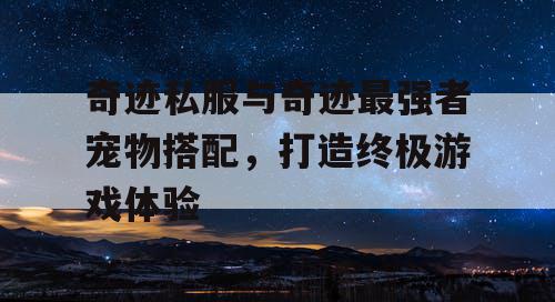奇迹私服与奇迹最强者宠物搭配，打造终极游戏体验