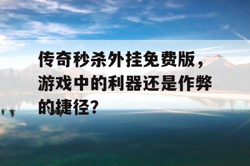 传奇秒杀外挂免费版，游戏中的利器还是作弊的捷径？