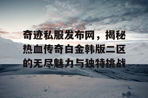 奇迹私服发布网，揭秘热血传奇白金韩版二区的无尽魅力与独特挑战