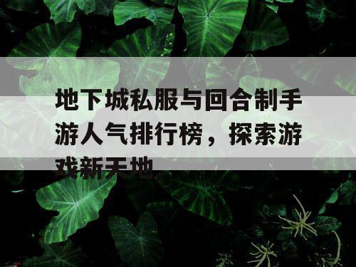 地下城私服与回合制手游人气排行榜，探索游戏新天地