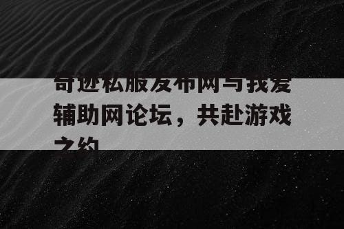 奇迹私服发布网与我爱辅助网论坛，共赴游戏之约