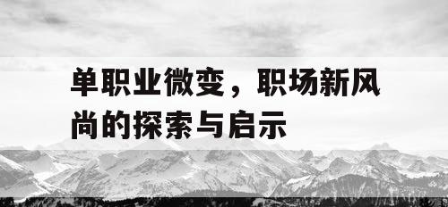 单职业微变，职场新风尚的探索与启示