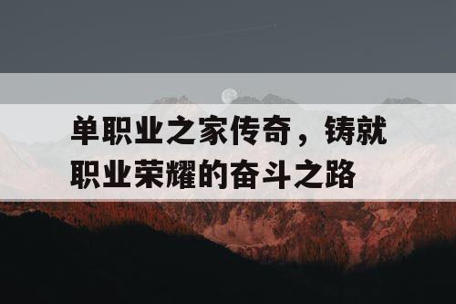 单职业之家传奇，铸就职业荣耀的奋斗之路