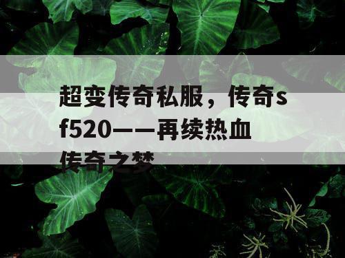 超变传奇私服，传奇sf520——再续热血传奇之梦