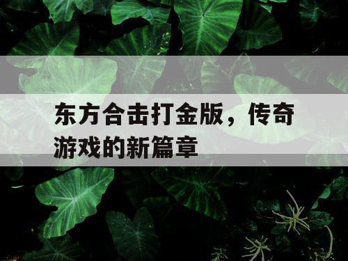 东方合击打金版，传奇游戏的新篇章