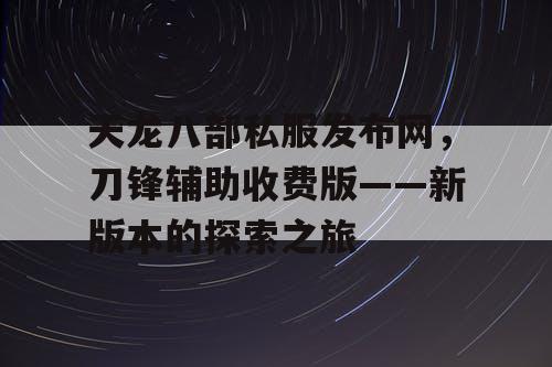 天龙八部私服发布网，刀锋辅助收费版——新版本的探索之旅