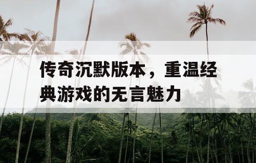 传奇沉默版本，重温经典游戏的无言魅力