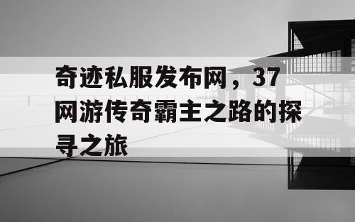 奇迹私服发布网，37网游传奇霸主之路的探寻之旅