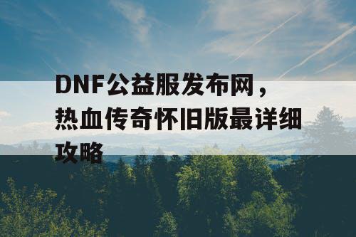 DNF公益服发布网，热血传奇怀旧版最详细攻略